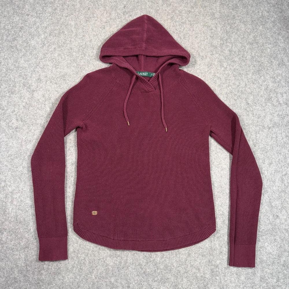 Laural Ralph Lauren Burgundy Waffle Knit Hoodie Sweater Women's Size Small